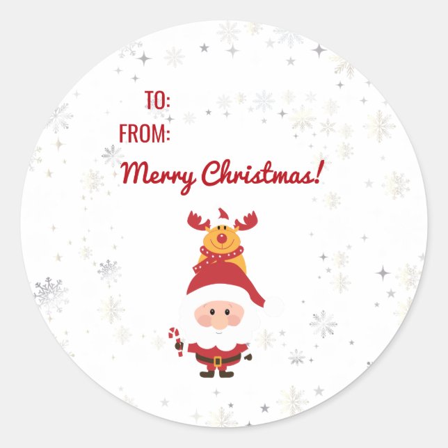 Cute Funny Modern Rudolph Santa To From Empty Name Classic Round Sticker (Front)