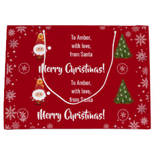 Cute Funny Modern Santa Rudolph Personalised Name  Large Gift Bag
