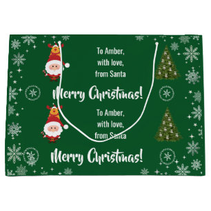 Cute Funny Modern Santa Rudolph Personalised Name  Large Gift Bag