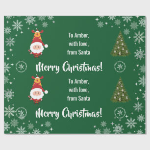 Cute Funny Modern Santa Rudolph Personalised Name Wrapping Paper