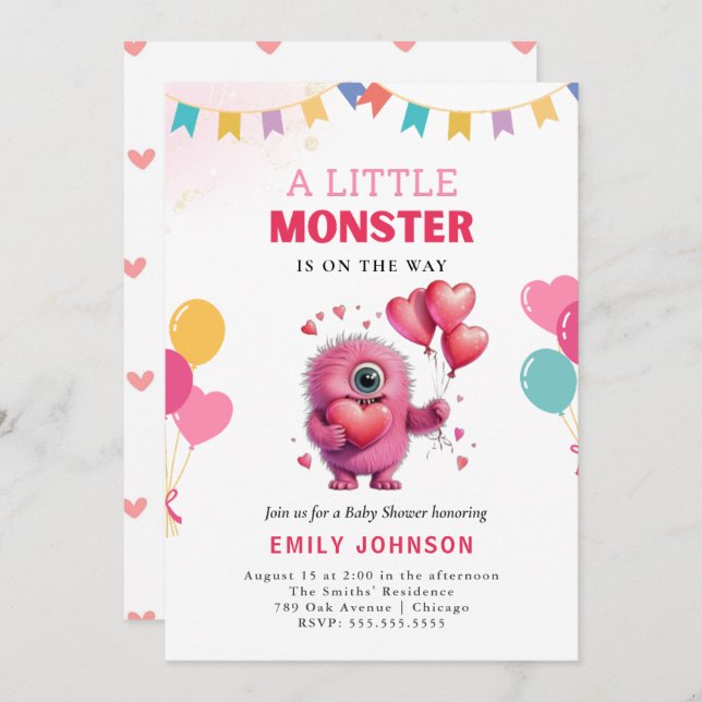 Cute Funny Monster Baby Shower Invitation (Front/Back)