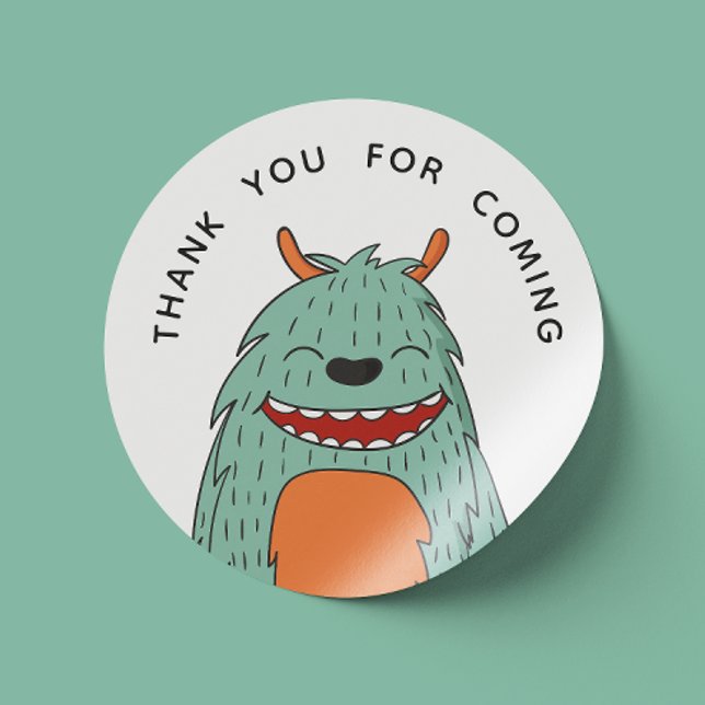 Cute funny monster. Birthday thank you for coming Classic Round Sticker (Creator Uploaded)
