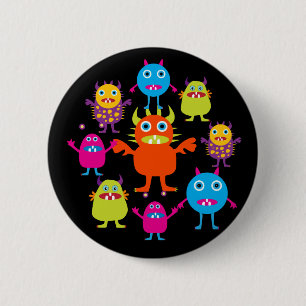 Cute Funny Monster Party Creatures in Circle 6 Cm Round Badge