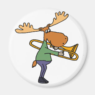 Cute Funny Moose Playing Trombone Art Magnet
