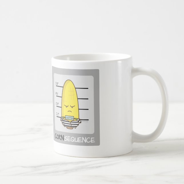 Cute Funny Mugshot Corn Consequence Pun Humour Coffee Mug (Right)