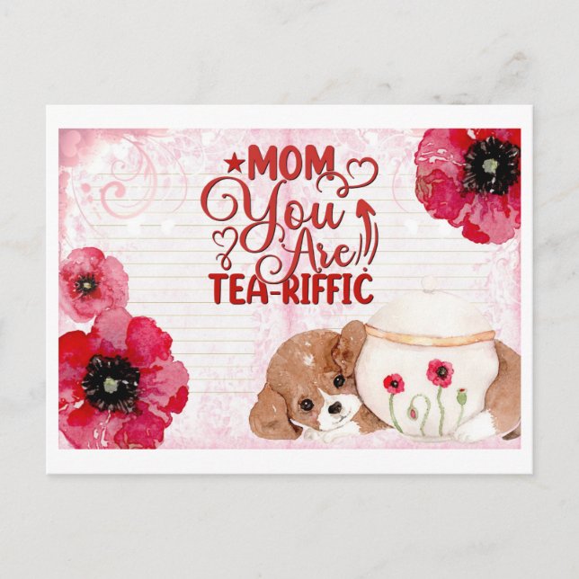 Cute Funny Mum Birthday Tea Lover Dog Floral Postcard (Front)