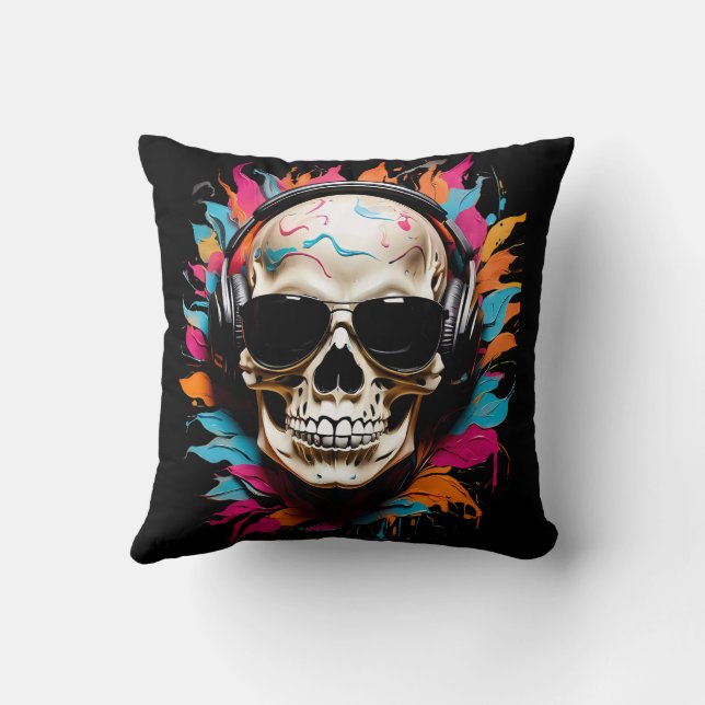 Cute funny musical skull  cushion (Back)