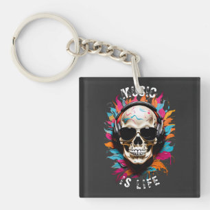 Cute funny musical skull key ring