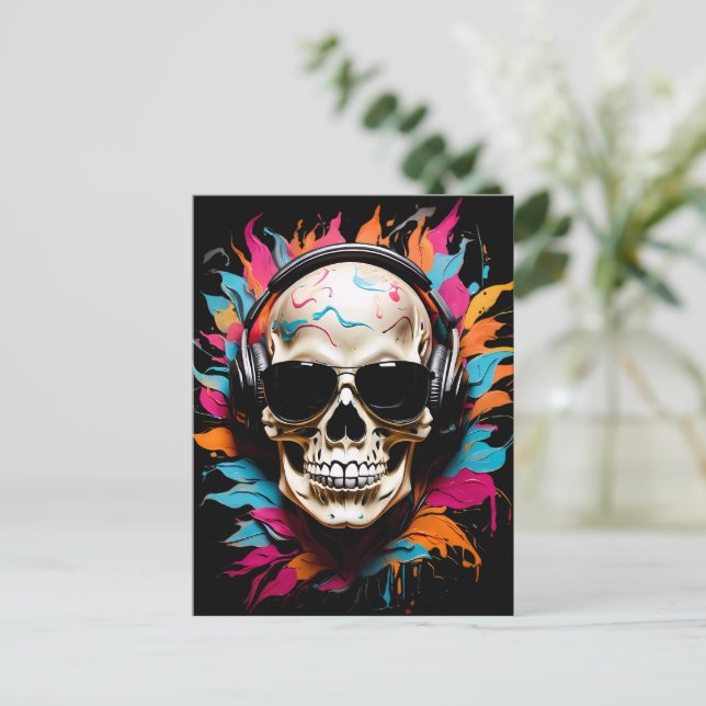 Cute funny musical skull  postcard (Standing Front)