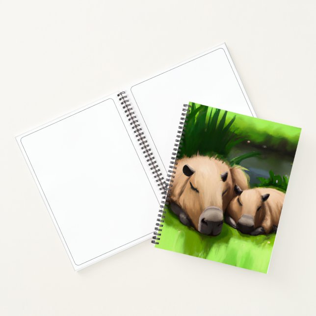 Cute Funny Napping Capybaras by the Pond Notebook (Inside)