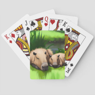 Cute Funny Napping Capybaras by the Pond Playing Cards