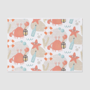 Cute funny nautical animals. Sea crab, starfish  Tissue Paper