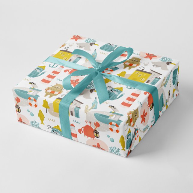 Cute funny nautical animals. Sea kids pattern Wrapping Paper (Creator Uploaded)