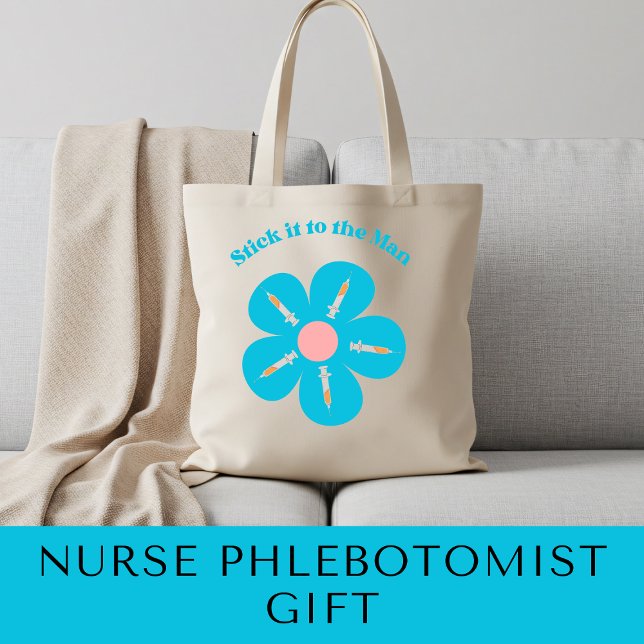 Cute Funny Nurse Phlebotomy Flower Syringe Shot Tote Bag (Creator Uploaded)