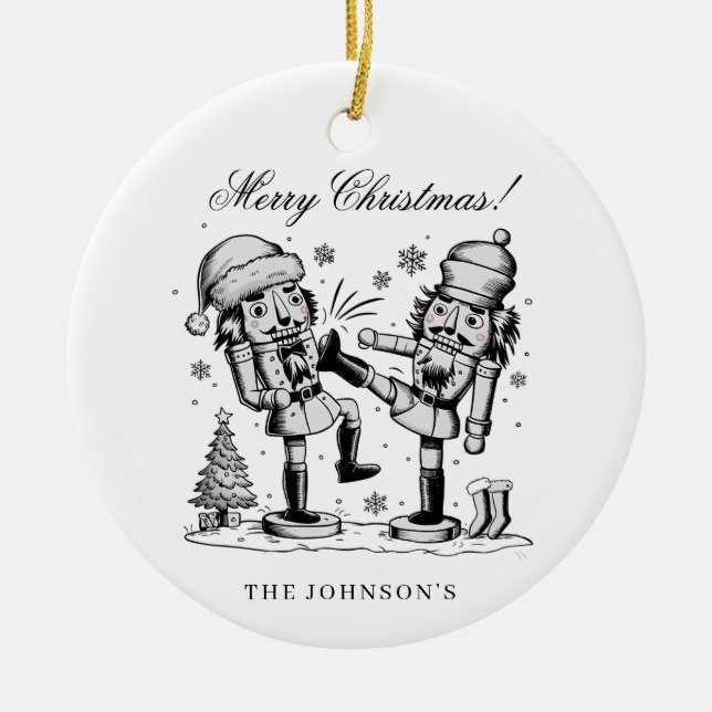 Cute funny nutcrackers Christmas personalised  Ceramic Ornament (Front)