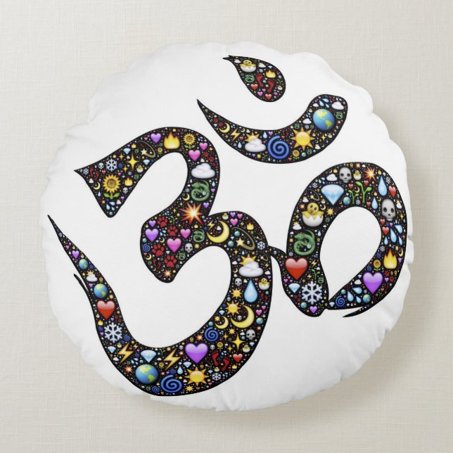 Cute funny ohm emoji om namaste yoga symbol emojis round cushion (Front)
