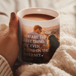 Cute Funny online dating  Couple 4 Photo Collage  Mug<br><div class="desc">The perfect Valentines gift for a couple who found love through online dating! Design features 4 photographs of your choice,  with the text 'You are the best thing i've ever found on the internet',  name and 'it was love at first swipe!'.</div>