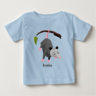 Cute funny opossum hanging from branch cartoon  baby T-Shirt
