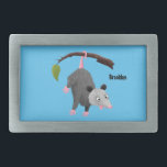 Cute funny opossum hanging from branch cartoon belt buckle<br><div class="desc">This cute happy opossum is just hanging around for fun! Drawn in silly cartoon illustration style.</div>