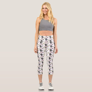 Cute funny opossum hanging from branch cartoon capri leggings