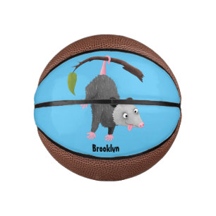 Cute funny opossum hanging from branch cartoon mini basketball