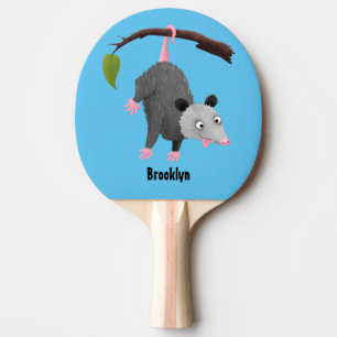 Cute funny opossum hanging from branch cartoon ping pong paddle