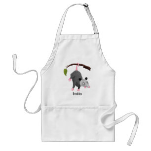 Cute funny opossum hanging from branch cartoon standard apron