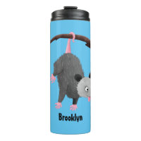 Cute funny opossum hanging from branch cartoon