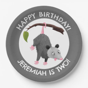 Cute funny opossum personalised birthday cartoon paper plate