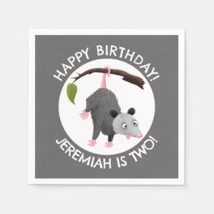 Cute funny opossum personalized birthday cartoon napkin