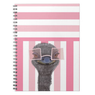 Cute Funny Ostrich with Glasses - Pink   Whimsical Notebook