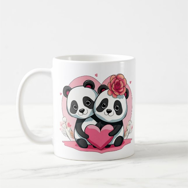 Cute Funny Panda Couple Valentine's Coffee Mug (Left)