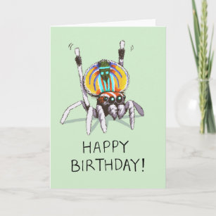 Cute Funny Peacock Spider Happy Birthday Card