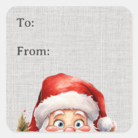 Cute Funny Peeking Santa Gift Label