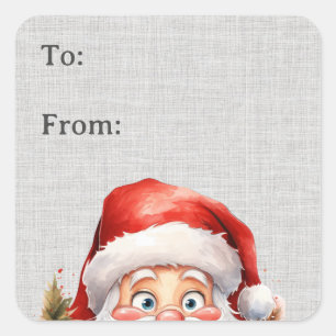 Cute Funny Peeking Santa Gift Label