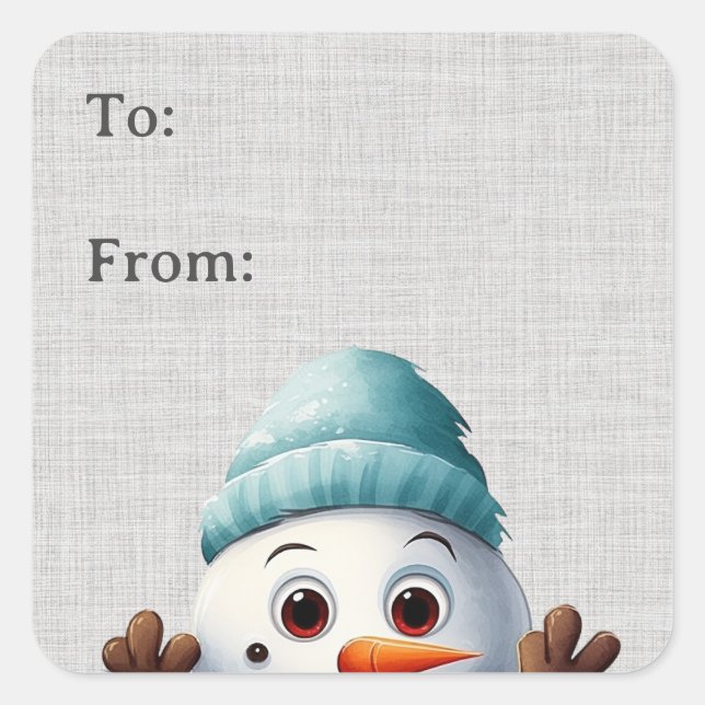 Cute Funny Peeking Snowman Gift Label (Front)