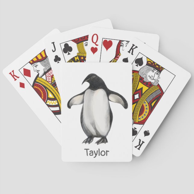   Cute Funny Penguin Animal Drawing Add Your Text  Playing Cards (Back)