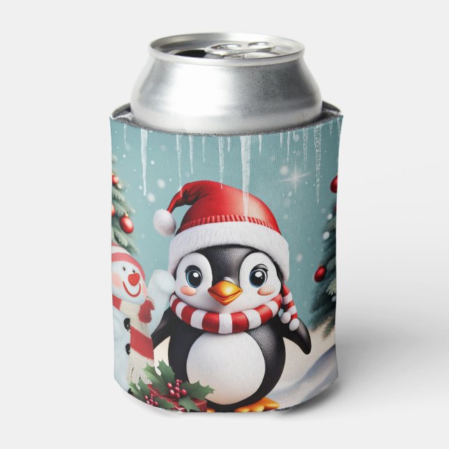 Cute funny penguin. can cooler (Can Front)