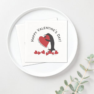Cute Funny Penguin Heart Valentine Paper Napkin