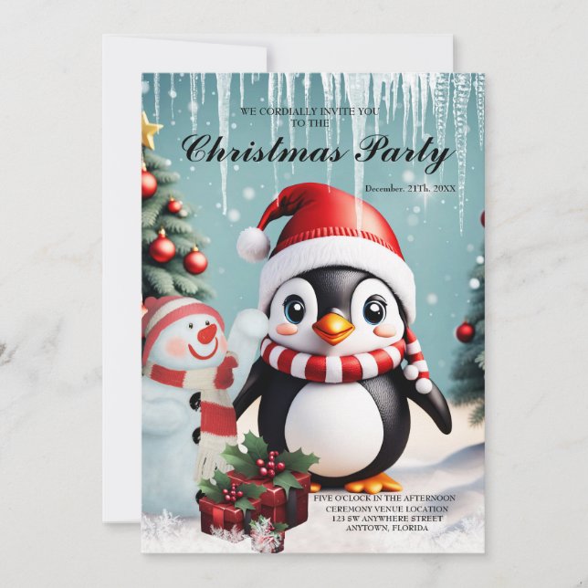 Cute funny penguin. invitation (Front)