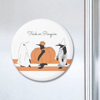 Cute Funny Penguin Pumpkin Cartoon Halloween Magnet