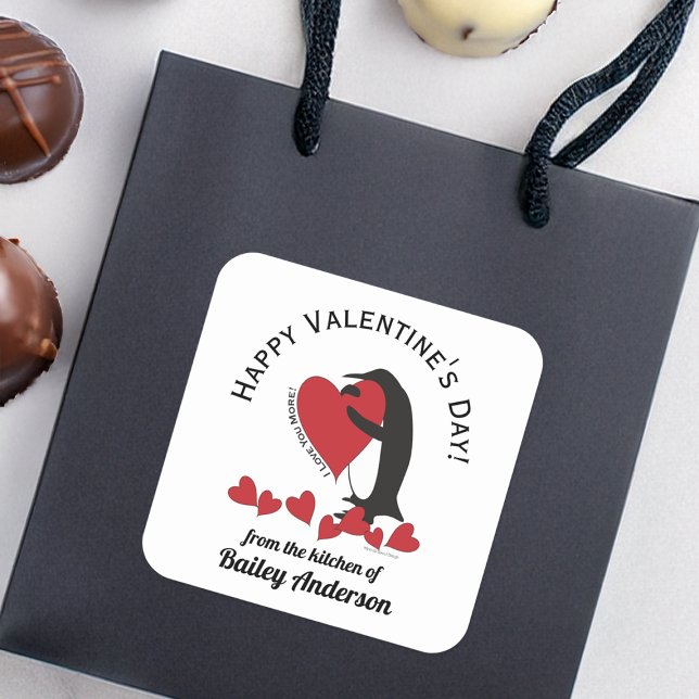 Cute Funny Penguin Valentine's Day Homemade Treat Square Sticker (Creator Uploaded)