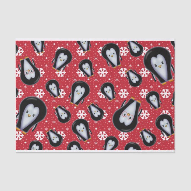 Cute Funny Penguins and Snowflakes Tissue Paper (Front)