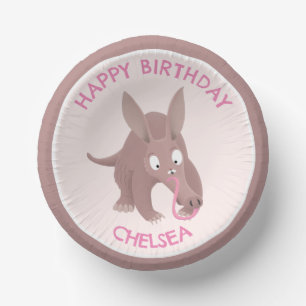 Cute funny personalised aardvark birthday paper plate