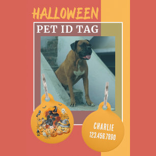 Cute Funny Personalised Boxer Dog Halloween Pet Tag