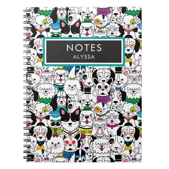 Cute Funny Personalised Dog Breeds Colourful Notebook (Front)