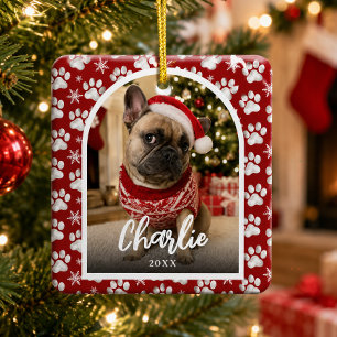 Cute Funny Pet 2 Photo Christmas  Ceramic Ornament