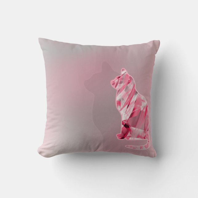 Cute Funny Pink & Grey Cat Paw Cushion (Front)