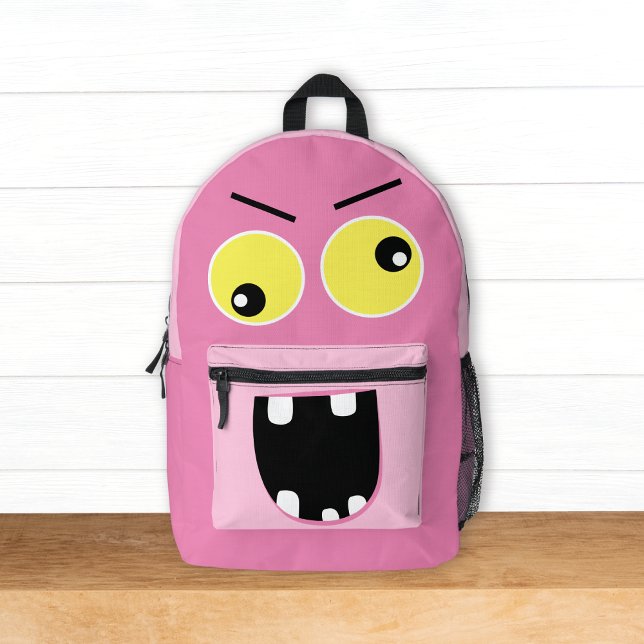 Cute Funny Pink Monster w/ Name Kids Printed Backpack (Creator Uploaded)
