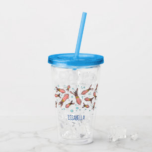 Cute funny pink squid cartoon pattern acrylic tumbler